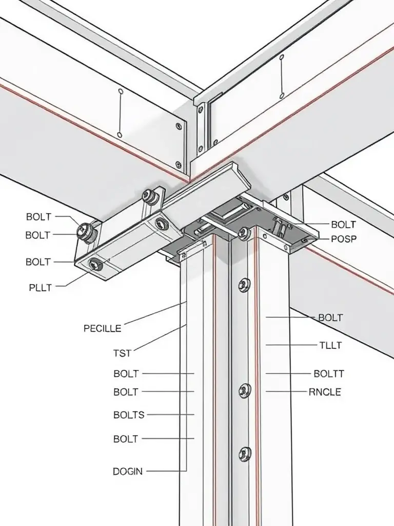 A detailed technical drawing of a steel beam connection, showcasing the precision engineering involved in designing industrial steel structures for Török & Török Metál Kft.