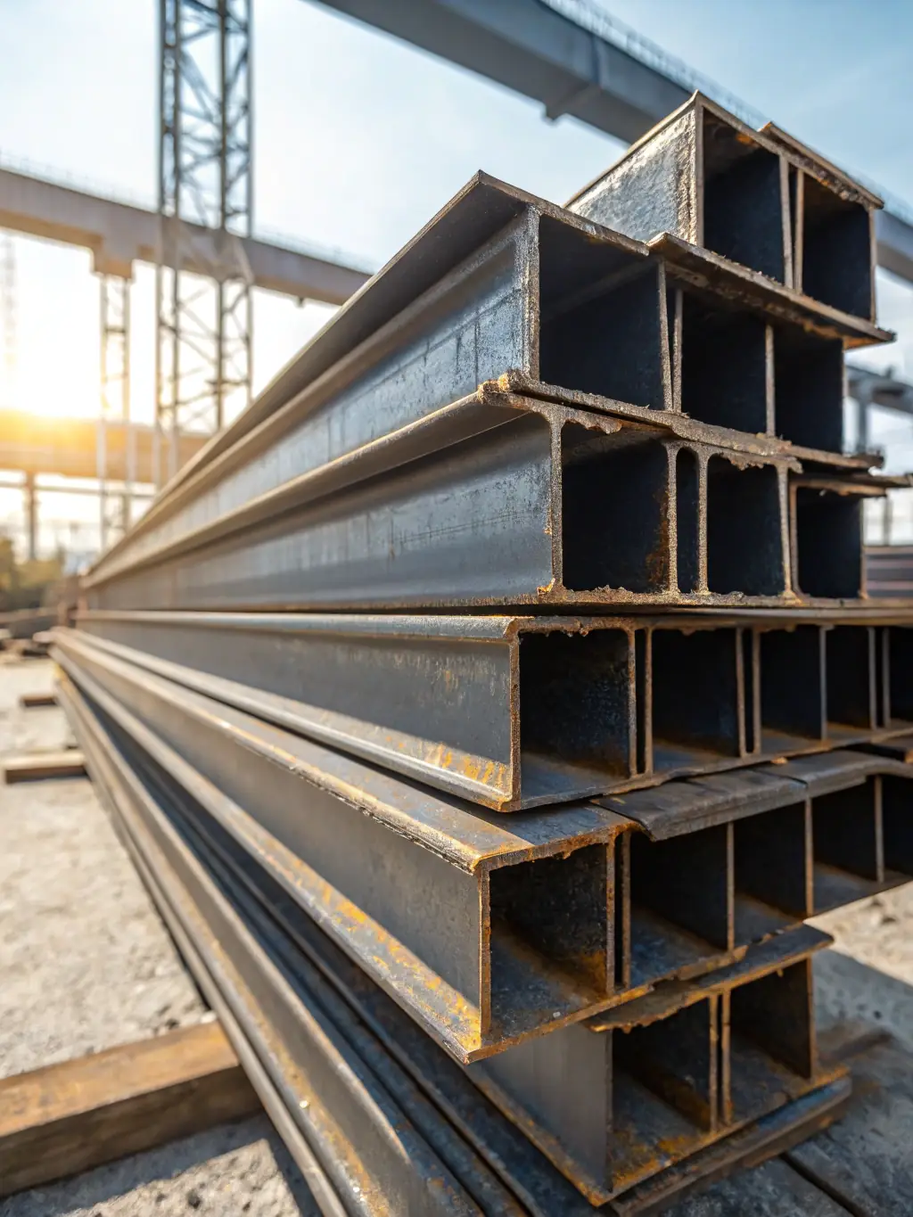 A close-up shot of a high-strength steel beam, showcasing its smooth surface and precise engineering, used in the construction of agricultural silos by Török & Török Metál Kft.