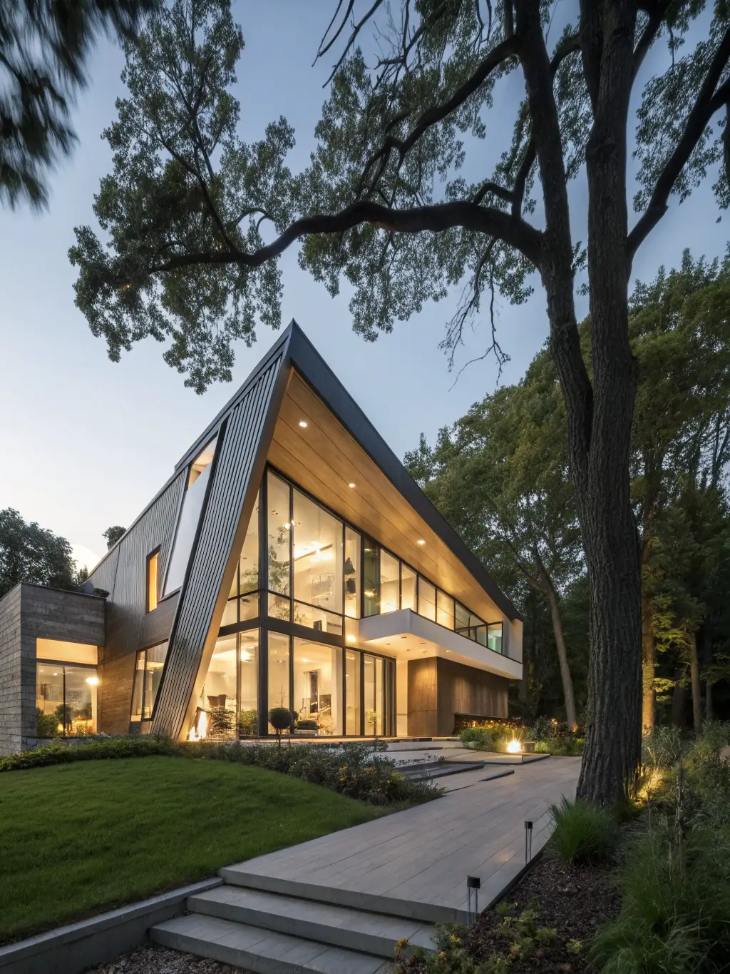 A modern steel frame house exterior with large windows and a minimalist design, showcasing the clean lines and contemporary aesthetic of Török & Török Metál Kft.'s residential offerings.